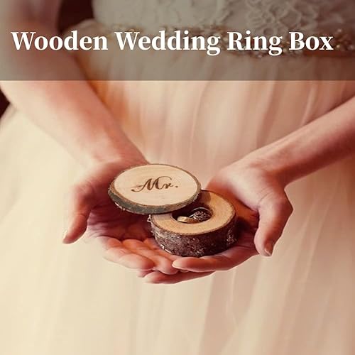 Miniatura 4 de AUNMAS Caja de recuerdos de boda, baúl de almacenamiento de memoria de madera para joyas, anillos, regalo rústico grabado para aniversario,