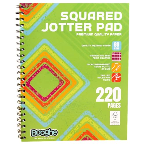 Image of Booghe A4 Squared Jotta Notepad – Wirebound, 220 Pages, 80 GSM Premium Paper with 4-Hole Punch, Margins & Perforated Sheets, Perfect for Maths, Engineering & Office Use (Pack of 1)