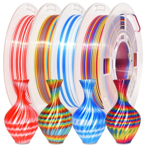 Image of RAMBERY 3D Printer Filament Bundle Silk Rainbow PLA Filament, Multicolor Fast Color Change Toughness Upgraded 3D Printing Filament, 1.75mm 200gX4 Spools