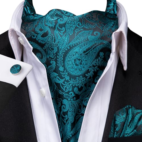 Image of Dubulle Paisley Floral Ascot for Men Self Tie Mens Cravat and Pocket Square Cufflinks Wedding