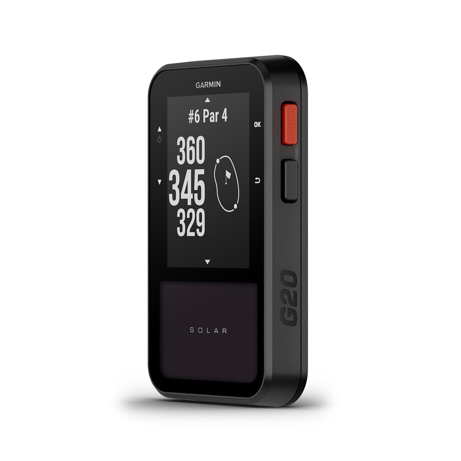 Garmin Approach G20, GPS de Golf de Mano, 43.000 Campos de Golf preinstalados, Pantalla de 2,​2'', Distancia a peligros y Doglegs, Duración ilimitada de la batería en Condiciones soleadas