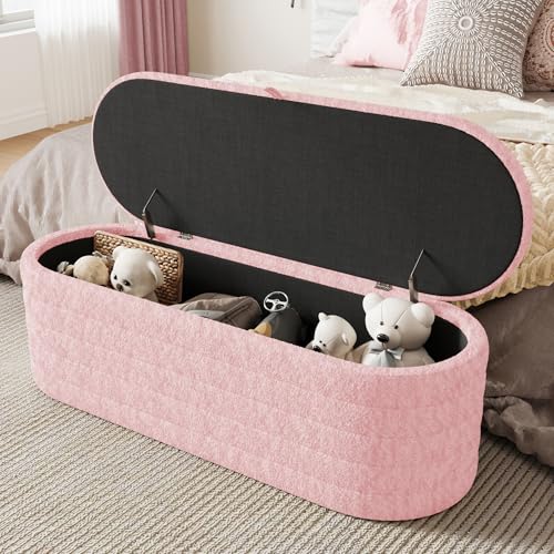LARFOEK Banco con espacio de almacenamiento, taburete acolchado, caja de almacenamiento de hasta 80 kg, baúl para salón, dormitorio, pasillo, 120 x 40 x 40 cm, color rosa