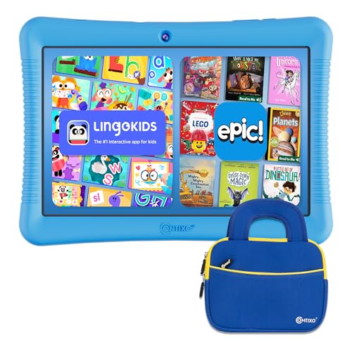 Image of Contixo K102 10 inch Kids Tablet Bundle - HD Learning Tablet & Sleeve Bag for Kids Ages 3-7, Includes Learning Educational Apps, Parental Controls, Android, Dual Camera - Blue