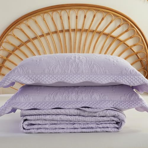 Image of EVENHUG Oversized King Bedspreads California King Quilt Set with Pillow Shams Extra Wide Large King Size Quilts Lightweight Coverlet Bedding Sets Purple 120 inchx120 inch