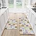 Rexful Mediterranean Tile Kitchen Rug Runner and Mat Set 2 PCS, Easy Clean Non-Slip Washable Floor Mats, Blue Yellow Floral Geometric Tile Pattern Kitchen Decor (Blue, 47''×17.3''+29''×17.3'')