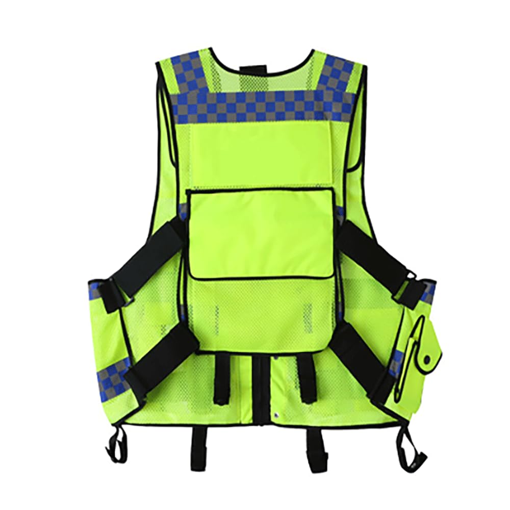 Gilet di sicurezza a maglia ad alta visibilità con tasche multiple, regolabile, Gilet di sicurezza per la polizia di traffico con strisce riflettenti, Giallo