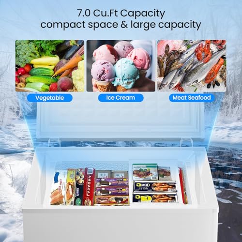 Kismile 3.5 Cubic Feet Chest Freezer with 2 Removable Baskets Free Standing Top Open Door Small Deep Freezer with Adjustable Temperature for Home/Kitchen/Office/Bar (3.5 Cubic Feet, White)