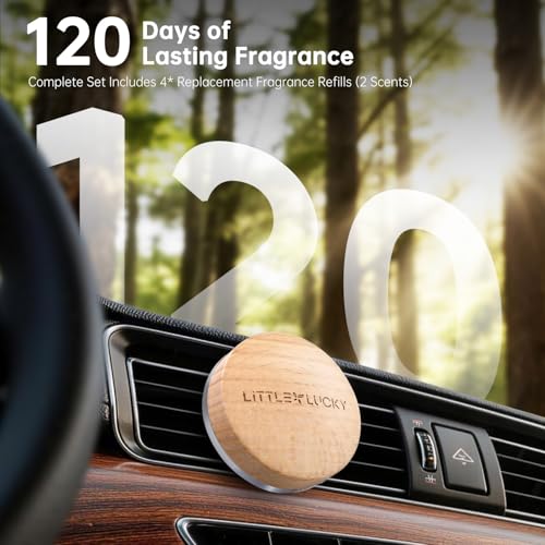 Image of Wood Car Air Freshener Vent Clip, 2-Pack Long Lasting Natural Car Freshener | Plant-Extract Fragrances from MANE France, Hidden Vent Clip & 4 Refill Pads Included