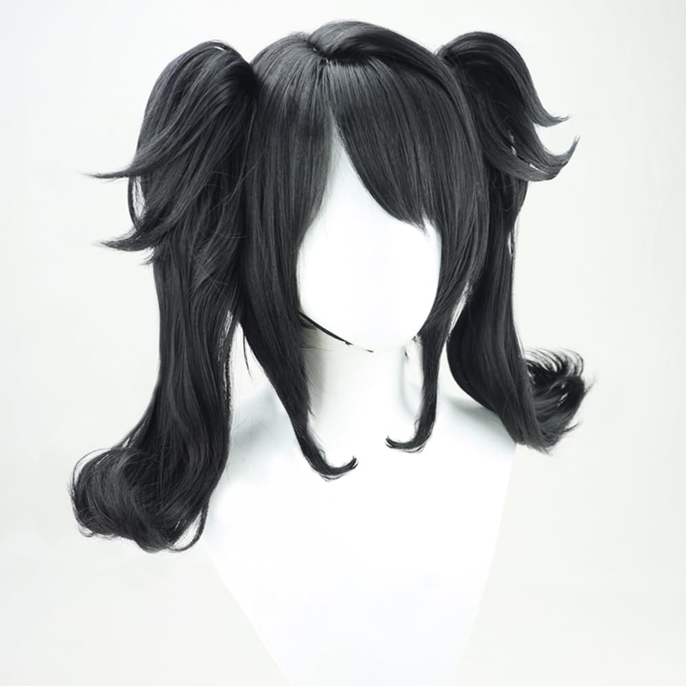 TO KU TOO YUO Game Cosplay Wig  Ombre Colorful Double Ponytails Straight With Bangs Synthetic for Women Heat Resistant Cosplay Hair 45 CM