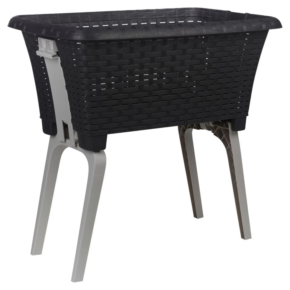 URBNLIVING - Cesto portabiancheria grande pieghevole con gambe retraibili - In plastica riciclata durevole, altezza ergonomica, salvaspazio e impilabile - Contenitore per biancheria - Antracite
