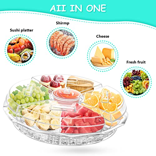 Appetizer Serving Tray With Lid, 8 Compartment Serving Platter Cold Serving Tray Platter With Ice Chamber,Clear Extra Large Shrimp Cocktail Serving Dish For Breakfast, Lunch, Dinner, Picnics Parties #TOP4