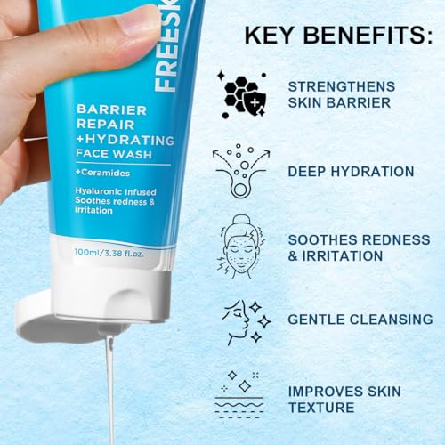 Image of Freeskin Barrier Repair Hydrating Face Wash with Ceramides & Hyaluronic Infused | Soothes Redness & Irritation | Gentle Daily Face wash for Healthy, Moisturized Skin - 100 ml