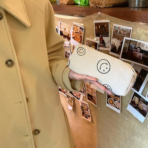 Image of Pencil Case Lightweight Aesthetic Pen Case Office College School Storage Bag Pouch Holder Box Organizer Makeup Pouch Cosmetic Bag for Girls Boys Kids (Smile-Beige)