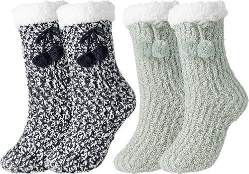 Image of BenSorts Women Thick Christmas Slipper Socks Non Slip Grippers Size 6-10