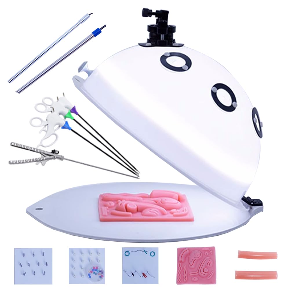 Kit de Caja de Entrenamiento Laparoscópico Simulado con Endoscopio y 4 Instrumento Quirúrgico y 5 Entrenamiento Módulos y Fuente de Luz para Aumentar la Experiencia Práctica en Cirugía 30°