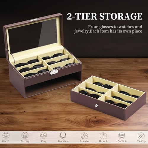 Image of AUTOARK Leather Eyeglasses Storage Case Organizer,12 Piece,Brown,AW-129 | Sunglass Display,Drawer Lockable