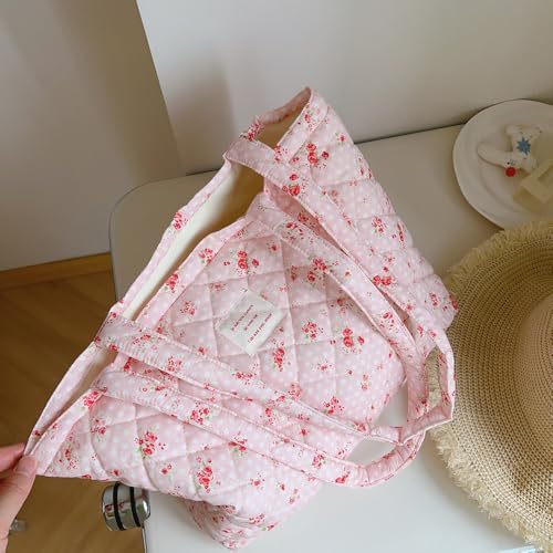 Floral Quilted Cotton Shoulder Bag Set 2-in-1 Handbag with Matching Mini Pouch Large Capacity Tote for Women A0544