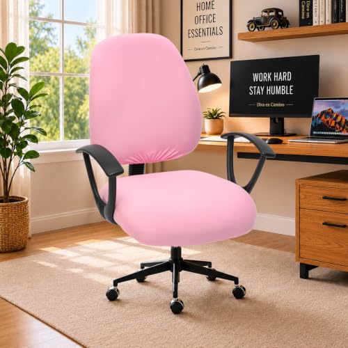 Image of Super Stretchable Desk Office Chair Seat Covers - Universal Spandex Computer Chair Slipcover - 180GSM Washable Rotating Backrest Coverings & Cushion Protectors for Dogs, Cats, Pets