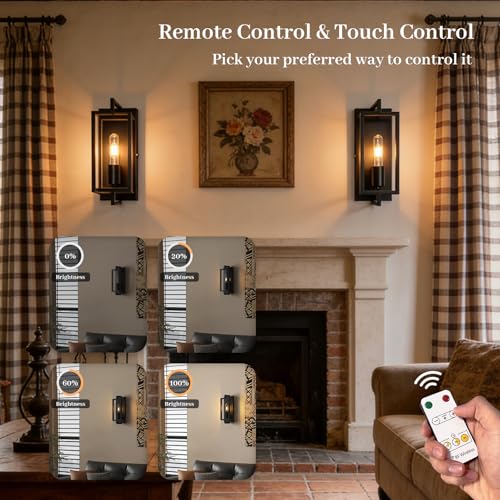 Image of Vintage Battery Operated Wall Lights with Remote Control, Dimmable Wall Sconce Faux Candle Holder Design No Wire Easy Install, Rechargeable Wall Lamp for Living Room Bedroom Hallway Farmhouse