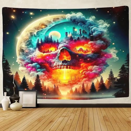 Tenture crâne 3D décor Halloween grand format 180x230 cm