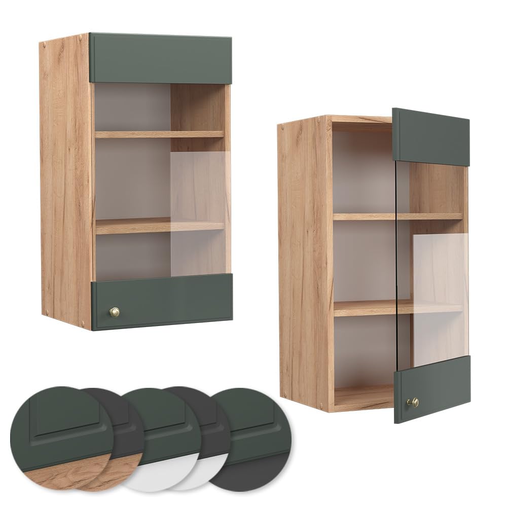 Vicco Mobile da cucina in vetro Fame-Line, Verde-oro rustico, 40 cm, per la combinazione con altri moduli della serie Fame-Line