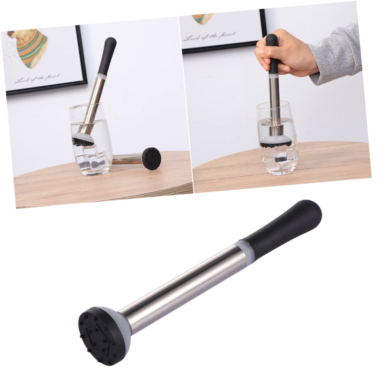 STOBAZA 2pcs Stainless Steel Cocktail Muddler Set Bar Utensils for Drink Making Easy to Use Plastic Head Multi-functional Bartending Tool