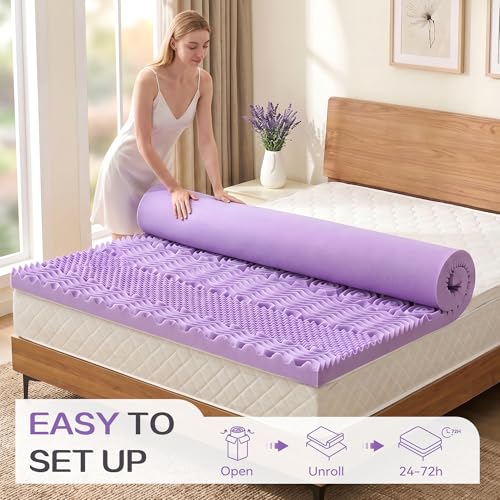 Image of SINWEEK 2 Inch 7-Zone Memory Foam Mattress Topper Twin XL, Twin Extra Long Mattress Pads for College Dorm Room, Pressure Relieve CertiPUR-US Certified, 39x80 Inches, Violet