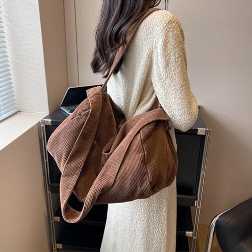 Image of Unisex Corduroy Hobo Shoulder Shopper Bag - Large, Everyday /Office /Travelling
