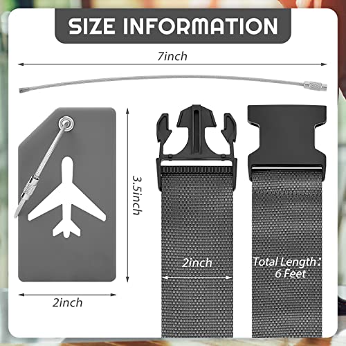 Image of Weewooday 8 Pcs Luggage Straps Suitcase Tags Set for TSA Approved, 4 Travel Adjustable Suitcase Belt, 4 Silicone Luggage Tags with Name ID Card Travel Accessories(Dark Gray,Airplane)