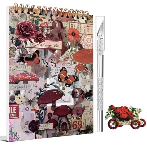 1000+ Piezas/50 Hojas Pegatinas Scrapbooking Pegatinas Aesthetic Scrapbook Stickers Stickers Bullet Journal Scrapbooking Materiales para Álbumes de Recortes, Álbum de fotos, Cuaderno Diario(Rojo)
