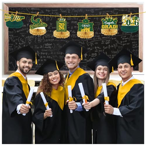 Image of 2026 Graduation Party Decorations - 8 Pcs Green Gold Class of 2026 Graduation Table Centerpieces for Tables Congratulate for 2026 Congrats Grad Party Supplies