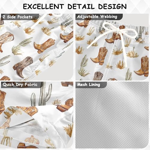 JUNZAN Western Cowboy Boho Cactus Boots Boy Swimming Shorts Quick Dry Boys Boardshorts Kids Swimwears Son's Presents 2T3