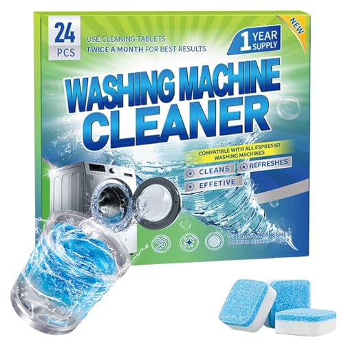 Joalpysm - Washing Machine Cleaner Deep Clean 24 Pack Washing Machine Tablets for Year-Round Descaling Agent 4 in 1 Function Suitable for HE Top Load and Front Load Washer Cleaner Removes Odor Grime & Build-Up
