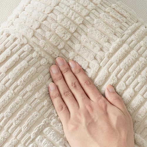 Topfinel KD196BEIGE9-1818-2 Pack Of 2 Decorative Throw Pillow Covers 18X18 Inch Soft Corduroy Boho Textured Striped Patchwork Pillow Covers Farmhouse Rustic Home Decor thumb #3