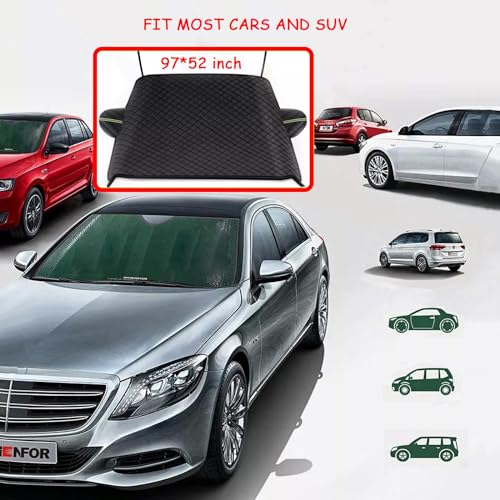 Image of Car Windshield Snow Cover All Weather Windshield Cover with Double Sided Design Windshield Snow Cover Frost,Fog,Ice Removal Foldable Thick Windshield Sunshade for Most Cars SUV