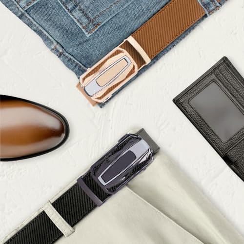DOOPAI Men's Ratchet Leather Belt Set - 2 Pack Sliding Belt Adjustable For Gift Mens Dress Casual 1 3/8",Cut for Fit2