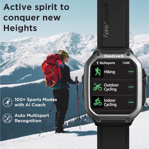 Image of Fastrack Active Pro Rugged Smartwatch with 1.85 inch AMOLED Display with AOD|SingleSync BT Calling|Functional Crown|100+ Sports Modes|AI Coach|Auto Sport Recognition|AI Voice Assistant|24x7 Health Suite