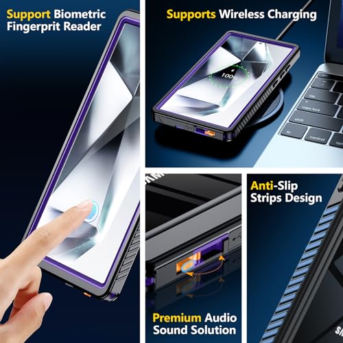 Image of SPIDERCASE Designed for Samsung Galaxy S24 Ultra Case, Waterproof Built-in Screen Protector [12FT Military Shockproof] IP68 Waterproof Full-Body Heavy Duty Anti-Scratched Rugged Case-Purple