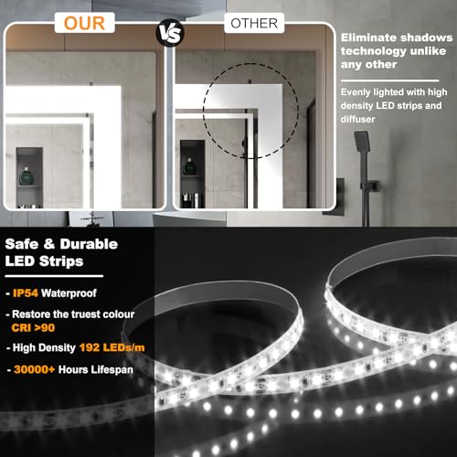 Image of Ratsamee 30x30 Inch LED Bathroom Mirror with Frontlit & Backlit, Lighted Mirror for Bathroom Wall with 3-Color Dimmable & Anti-Fog, Vanity Mirror with Lights