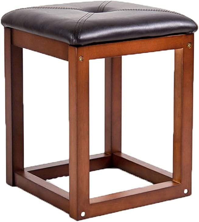 Minimalist Fashion Creative Solid Wood Dining Table Stool Soft Wrap Leather Stool Leisure Stool Square Stool Backless Stool for Kitchen Counter Casual