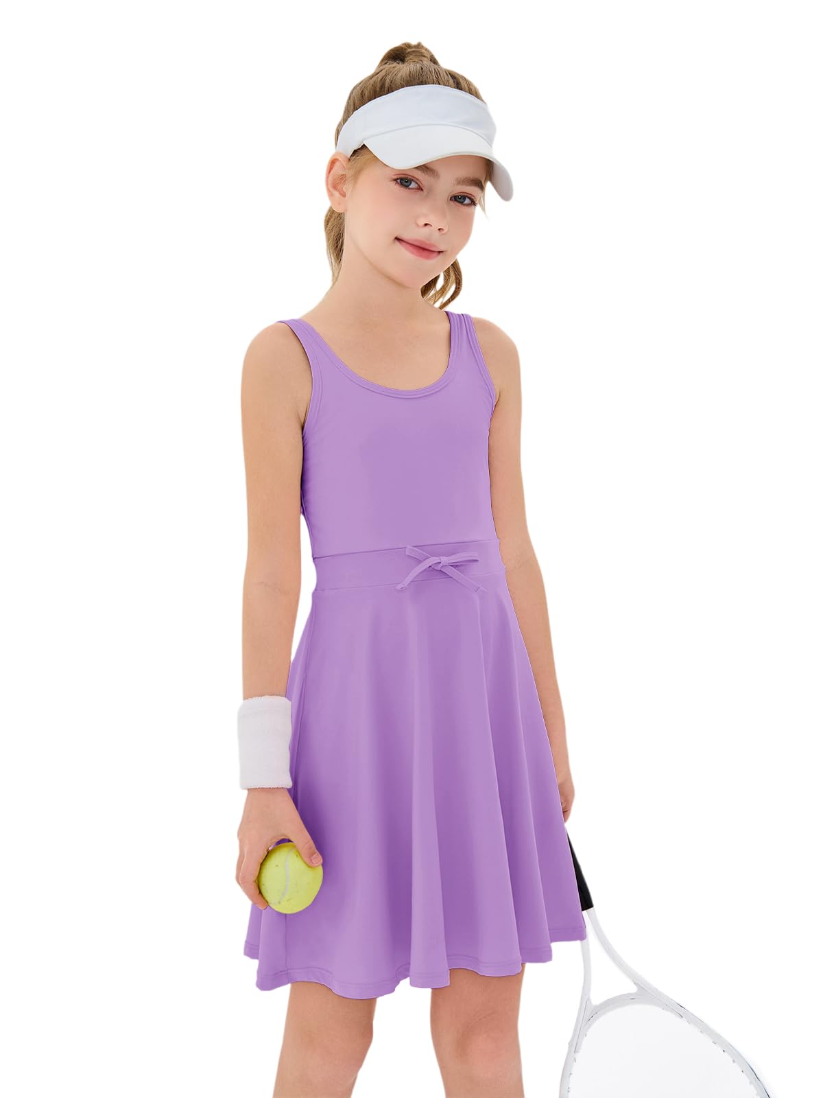 Haloumoning Robe de tennis sans manches pour fille - Taille élastique - Coupe trapèze - Pour entraînement et golf - 4 à 14 ans
