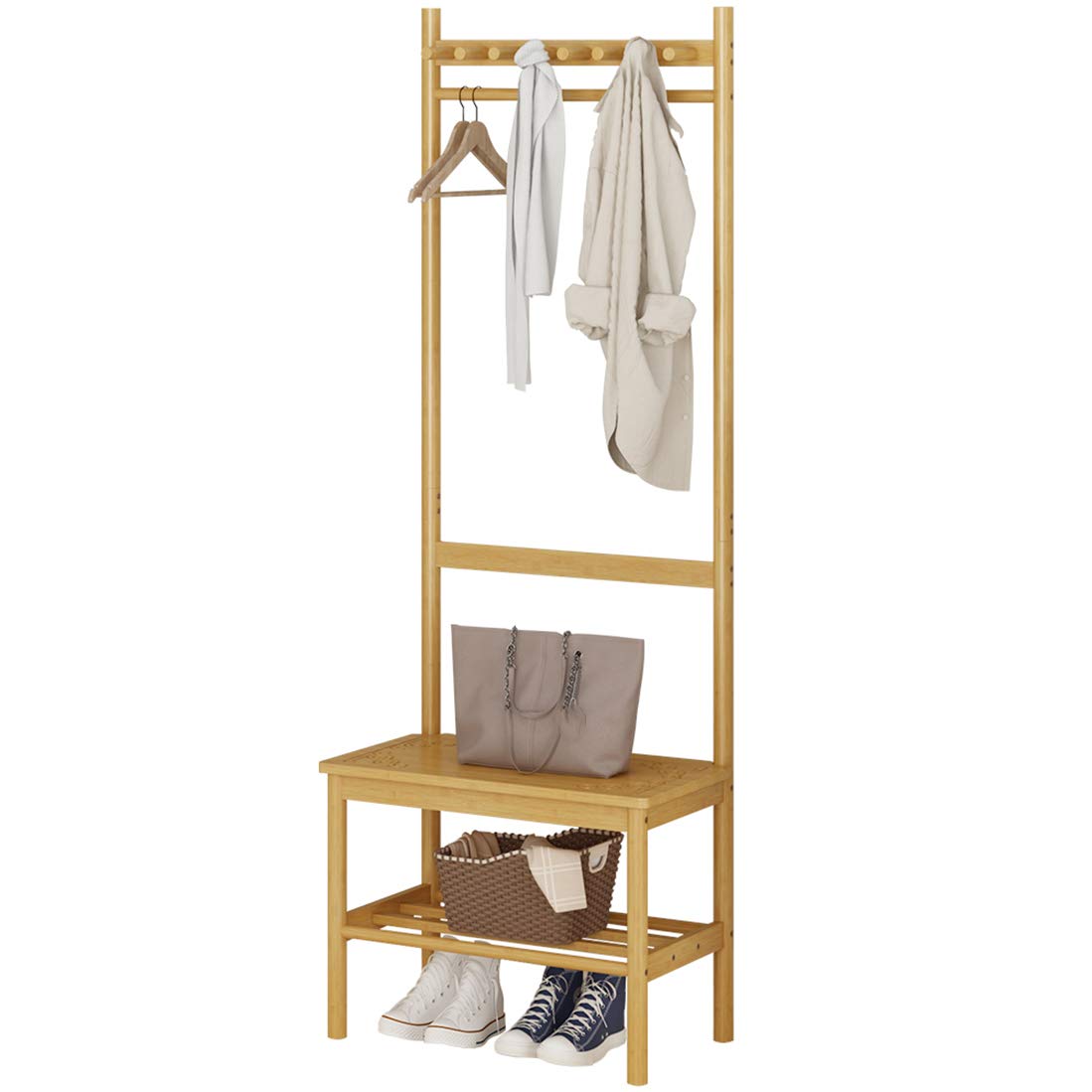 Rangement d'entrée pour chaussures et manteaux meuble d'angle bambou