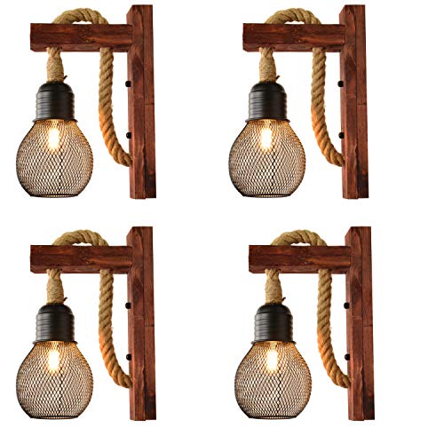 Lámpara de pared de cáñamo vintage, adecuada para pasillo, loft, comedor, sala de estar, lámpara de cuerda vintage, lámpara de pared antigua, lámpara de noche industrial creativa, lámpara de noche de