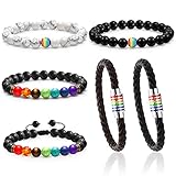 Sureio 6 Pieces Rainbow LGBT Pride Bracelets Gay Couple Beads Bracelets Handmade Relationship Wristband for Women Men Gay Lesbian Bisexual Transgender Jewelry Accessories Wedding Gifts