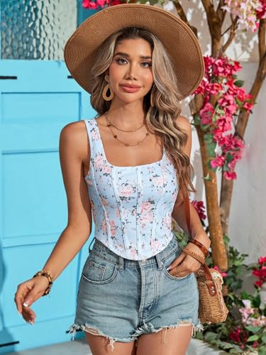 Image of mikuchiku Women's Floral Corset Tank Top, Printed, Sleeveless Crop Top
