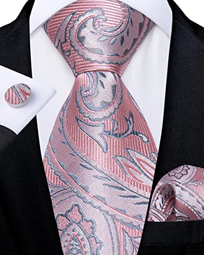 Image of DiBanGu Silk Zipper Ties for Men,Paisley Solid Plaid Pre-tied Tie and Pocket Square Cufflinks Set Formal Adjustable Necktie