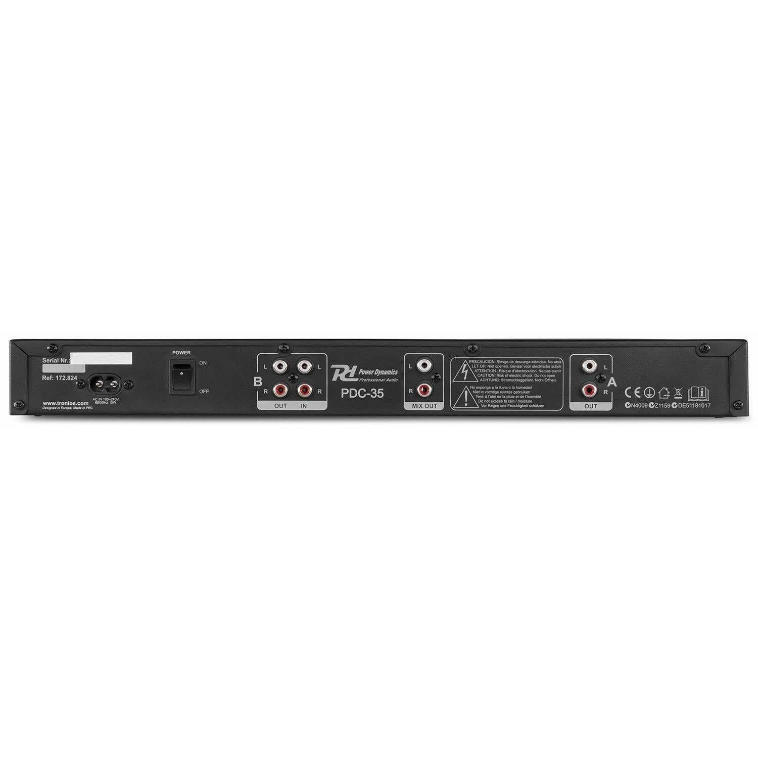Power Dynamics PDC-35 DJ Party PA Media-Player-Rekorder CD-Player (USB-SD, Aufnahmefunktion, 19 Zoll - 1HE Rack-Einbau) schwarz