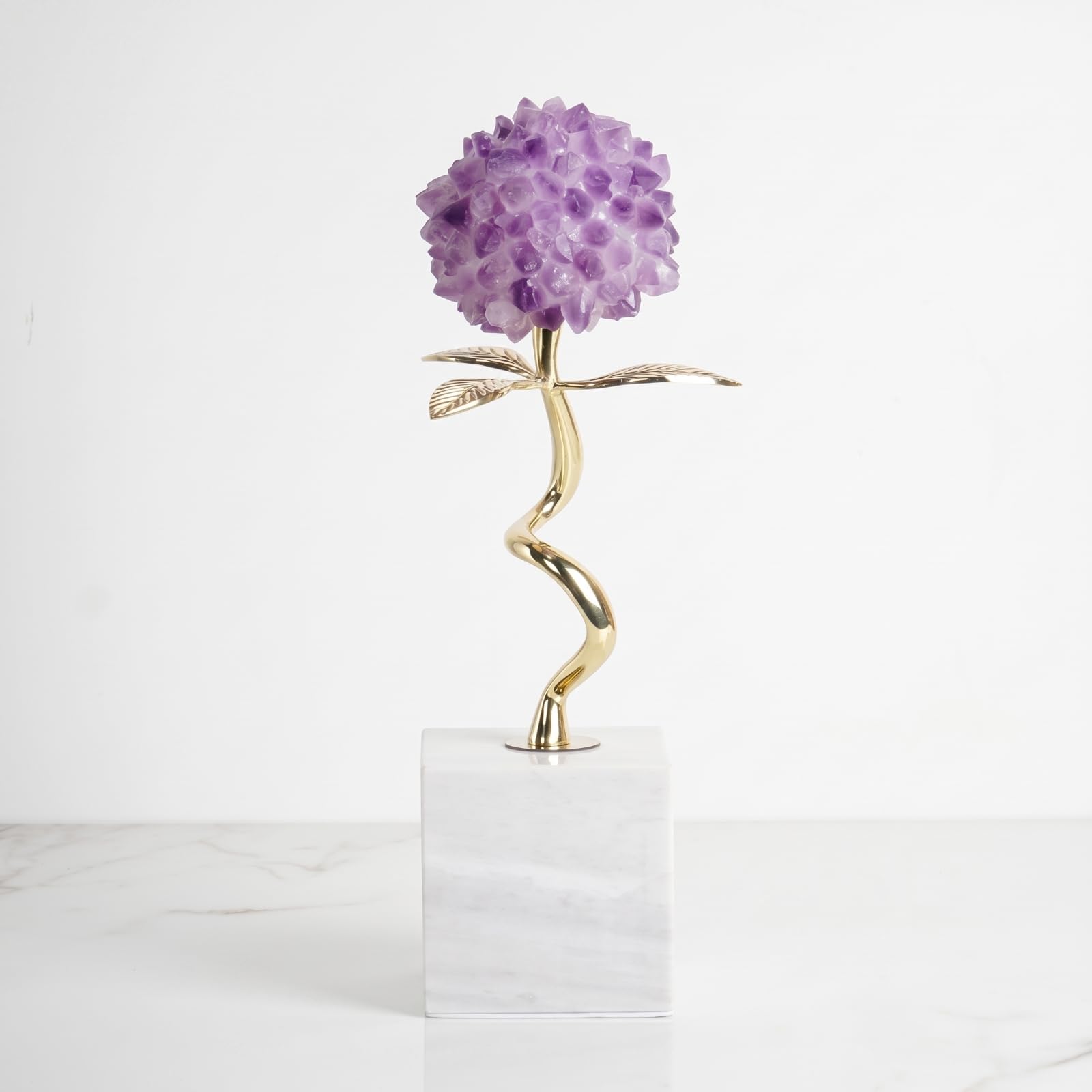 F Fityle Pieza de Exhibición de Cristal Flor de Amatista Escultura Decorativa Estatua Floral con Base de Mármol y Estructura Estable Textura Facetada y Acabado, Tall Style