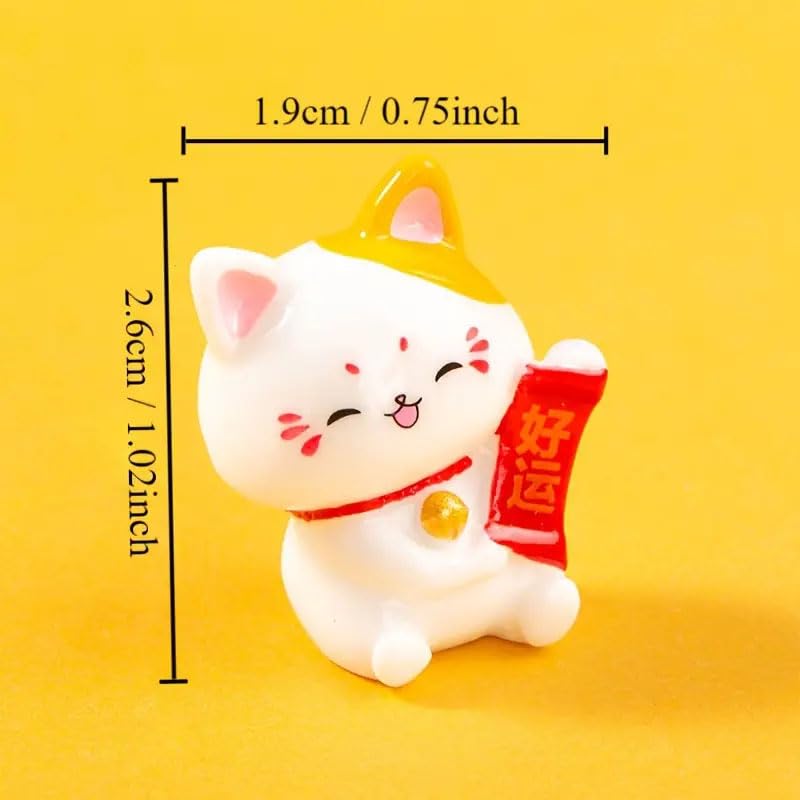 NOIAFZY 12Pcs Cute Lucky Cat Creative Mascots Decorations New Year DIY Miniature Resin Crafts Car Desktop Ornaments Micro Landscape Accessories