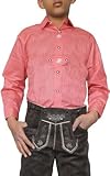 German Wear Kinder Trachtenhemd für Trachtenhosen Oktoberfest Trachtenmode mit Edelweiß karo, 104/110 Rot